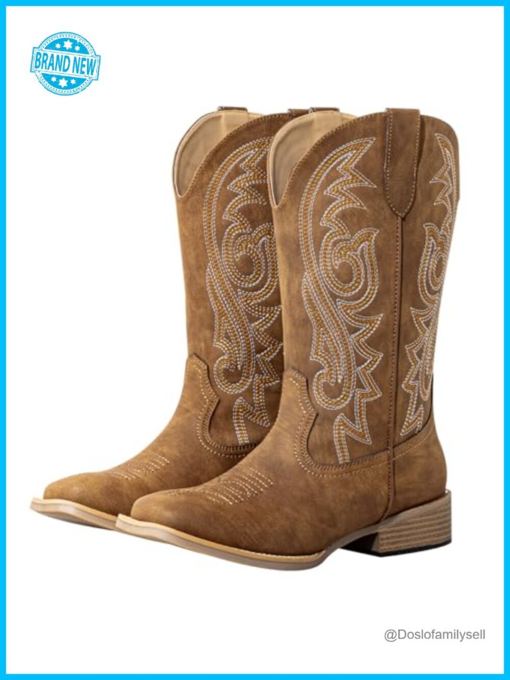 Extra Wide Calf Cowboy Boots - Western Square Toe Cowgirl Boots with Hidden